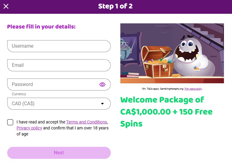 Boo Casino Login Interface